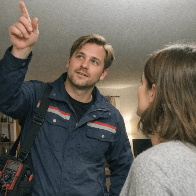 Fachkundiger Elektriker bei der Beratung eines Kunden vor der Umsetzung technischer Lösungen im Wohnraum